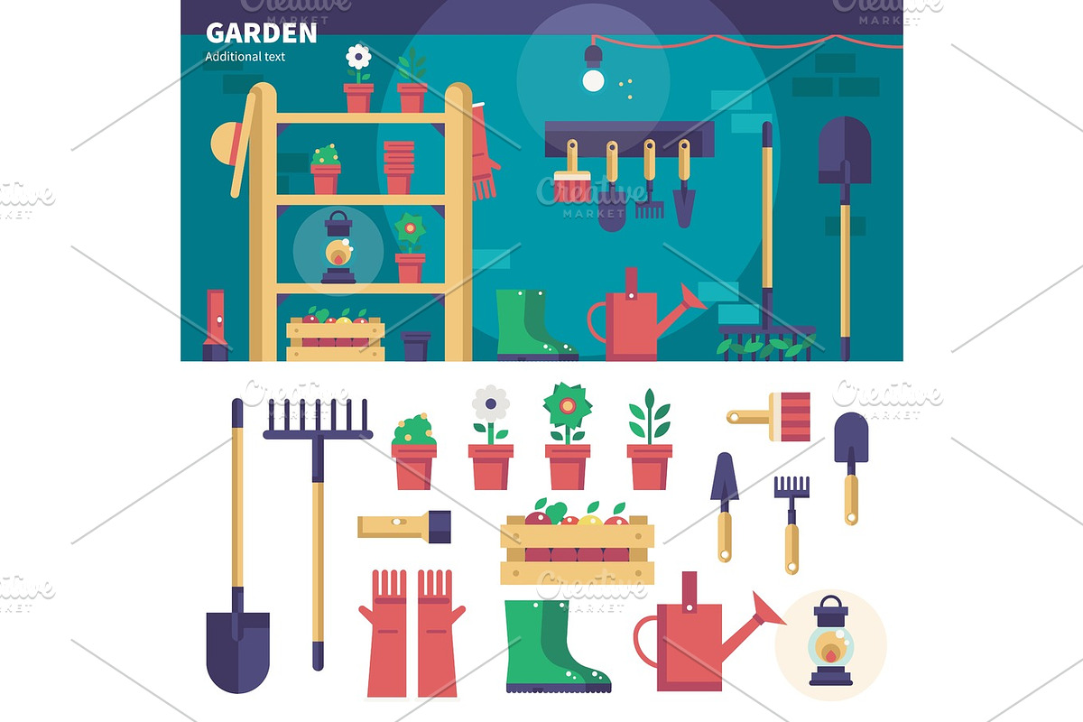 Gardening equipment in the garage in Illustrations - product preview 8