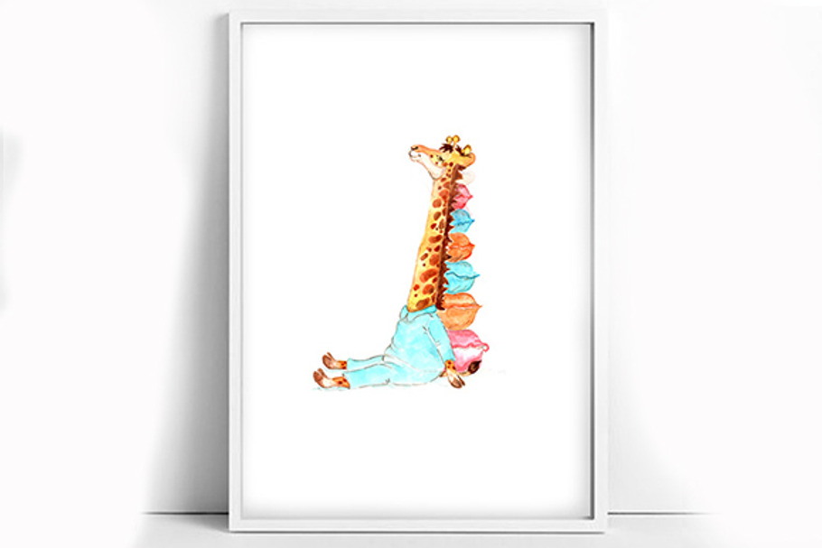 Printable Watercolor Giraffe Poster in Illustrations - product preview 8