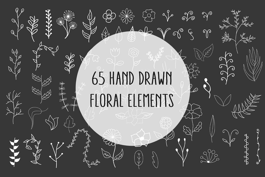 65 Hand Drawn Floral elements