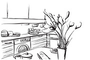 Kitchen interior illustration. 