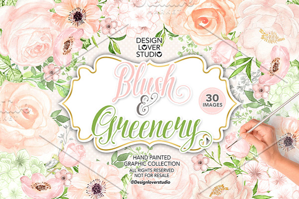 Watercolor BLUSH and GREENERY design