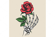 Skeleton hand with rose tattoo style