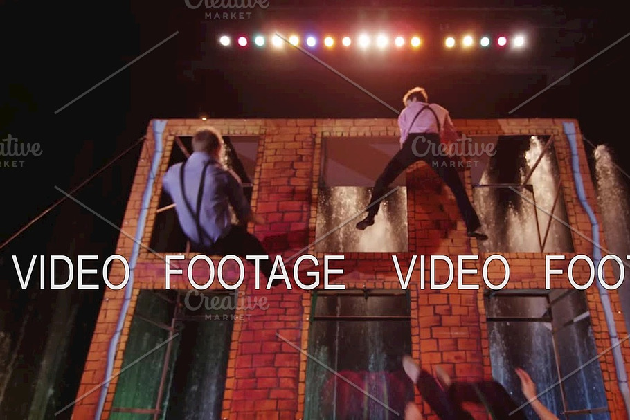 Three men jumping on trampoline in the circus in Graphics - product preview 8