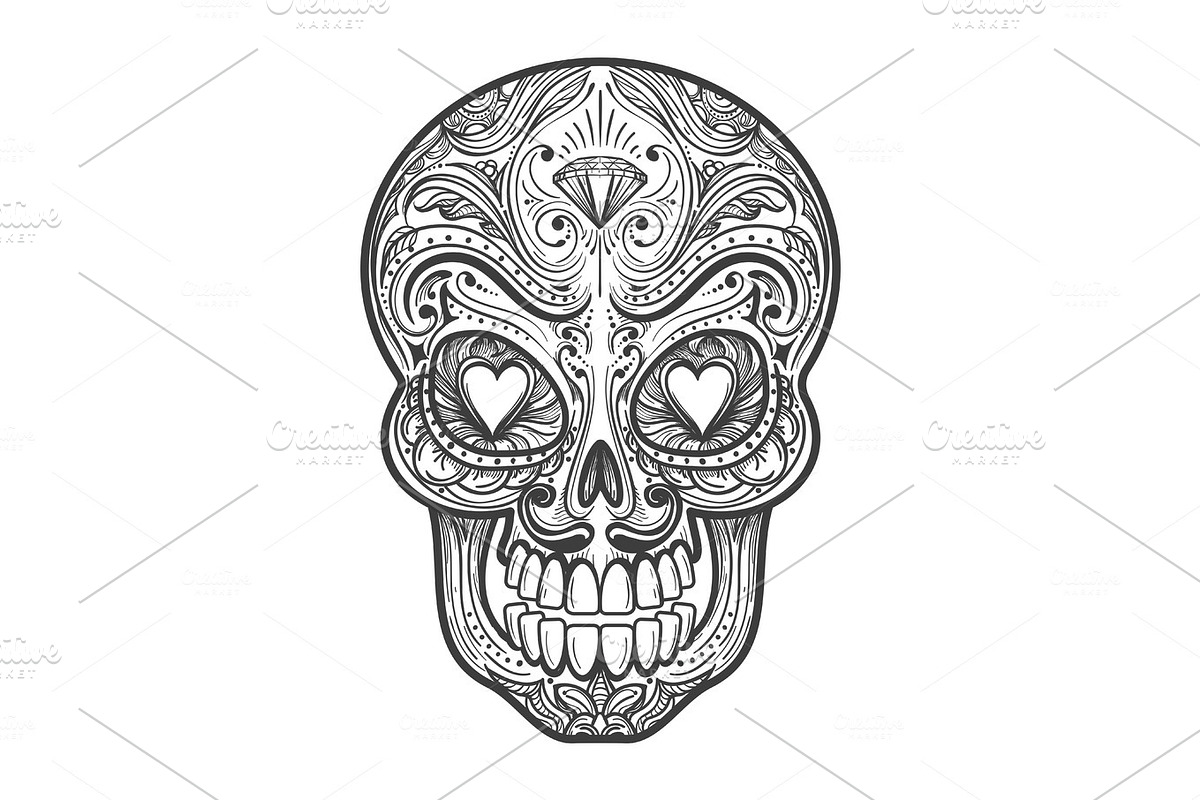 Sugar skull tattoo illustration in Objects - product preview 8