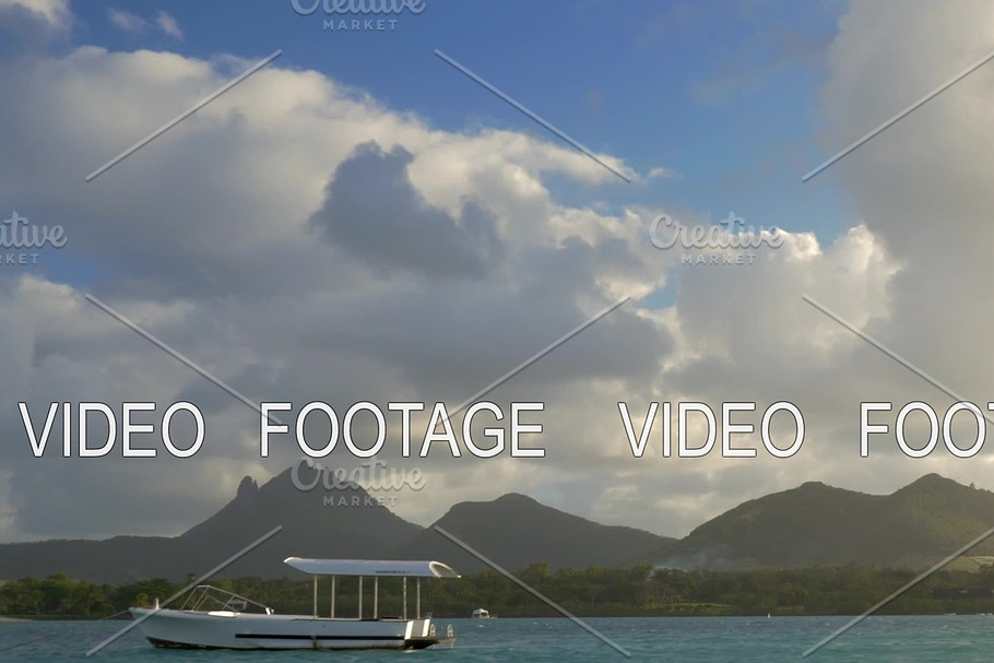 Mauritius landscape with mountains, view from sailing boat in Graphics - product preview 8