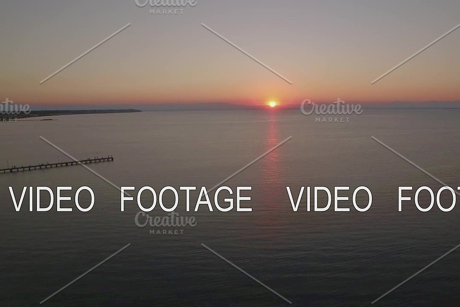 Aerial view of sea with pier at sunset in Graphics - product preview 8