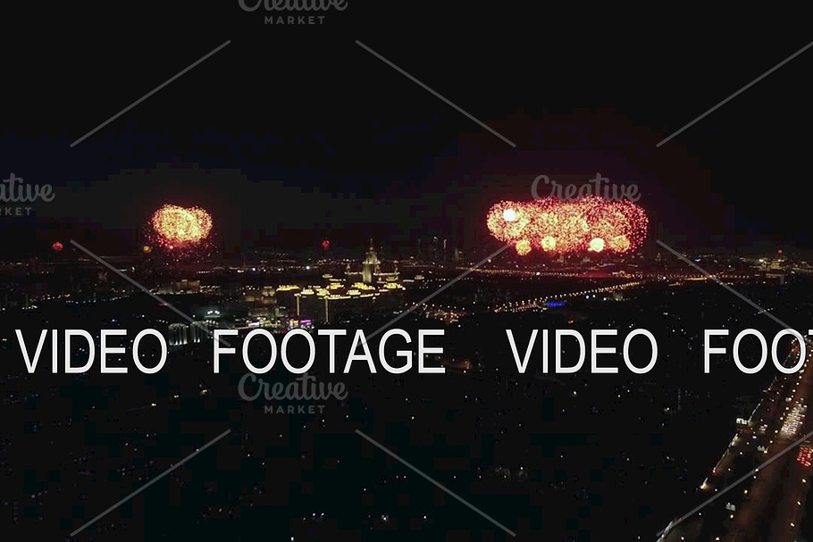 Festive fireworks in night Moscow on Victory Day