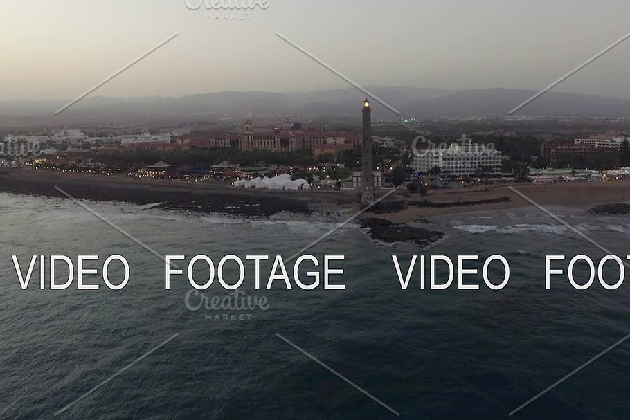 Maspalomas Lighthouse and resort on the coast, aerial in Graphics - product preview 8