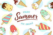 Ice cream icons pattern with text Enjoy Summer