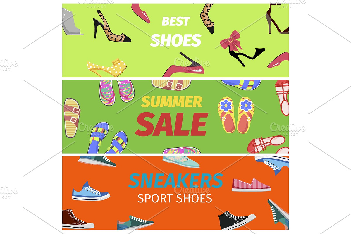Best Summer Sale of Sneakers Sport Shoes Banners. in Illustrations - product preview 8