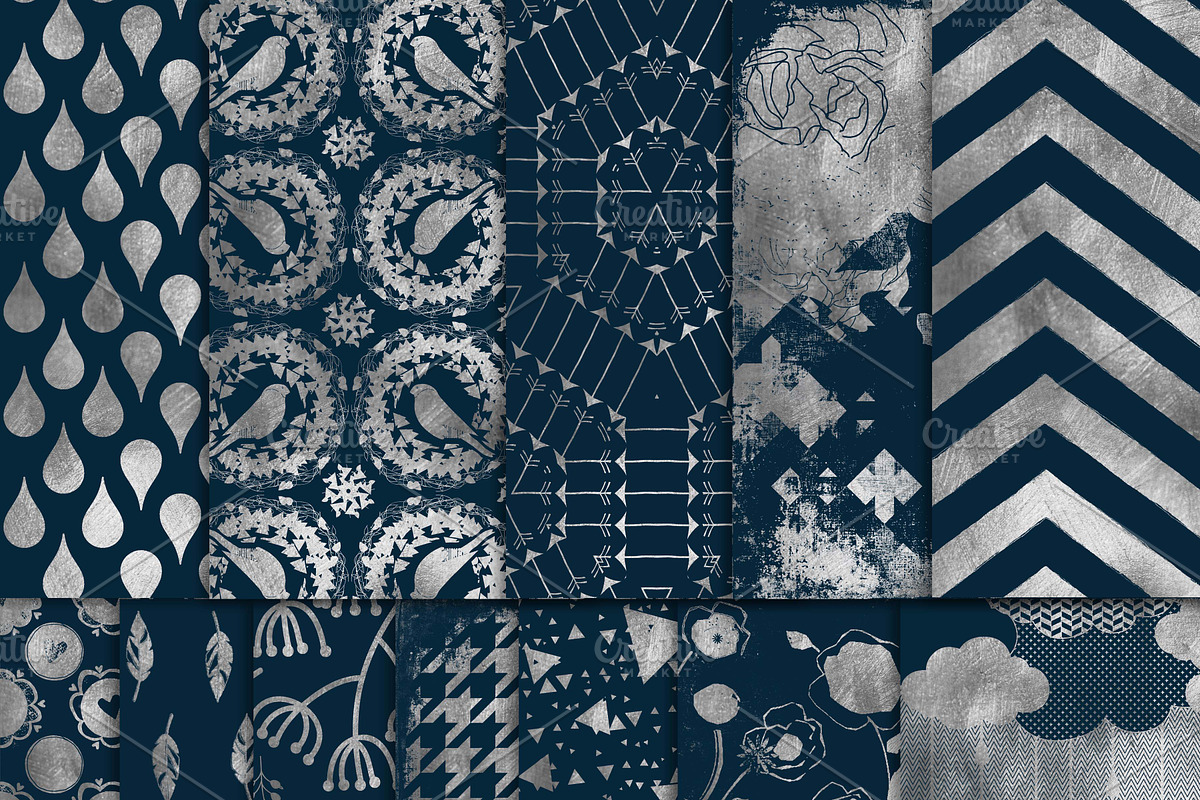 Digital Navy and Silver Paper in Patterns - product preview 8