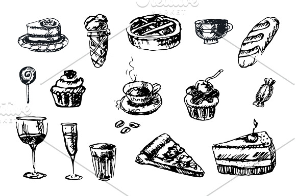 Sketches of sweets, pastries in Illustrations - product preview 1