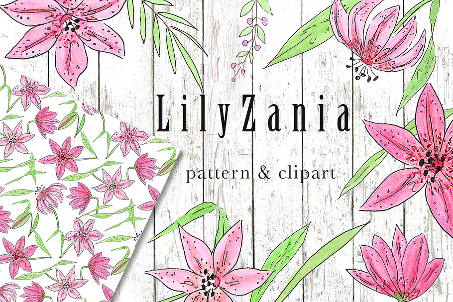 SALE LILYZANIA clipart & pattern set in Illustrations - product preview 8