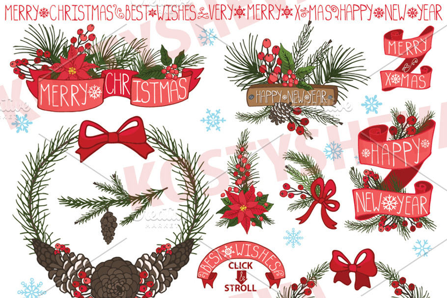 Christmas ,New Year Wreath,ribbons in Illustrations - product preview 8