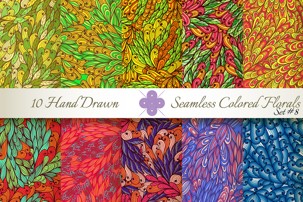 10 Colored Seamless Florals. Set #8 in Patterns - product preview 8