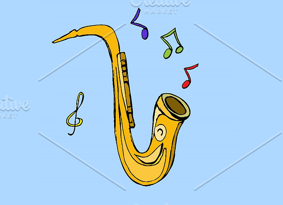 Golden saxophone hand drawn in Illustrations - product preview 1