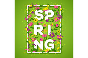 Spring typography design with white paper cut text