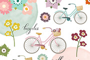 Bicycle & Flower Clipart Set