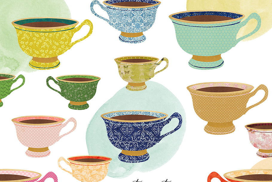 Vintage Teacup Clipart Set