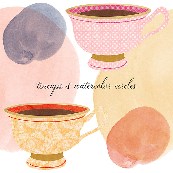 Vintage Teacup Clipart Set in Illustrations - product preview 1