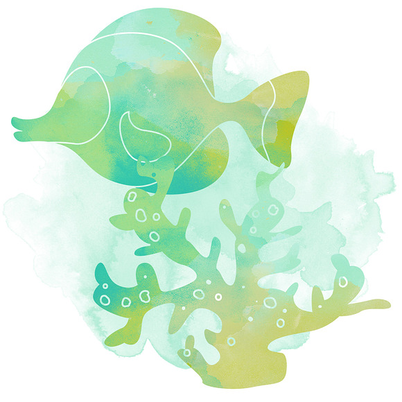 Sea Life Clipart Set In Watercolor in Illustrations - product preview 1