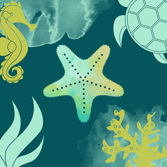 Sea Life Clipart Set In Watercolor in Illustrations - product preview 2