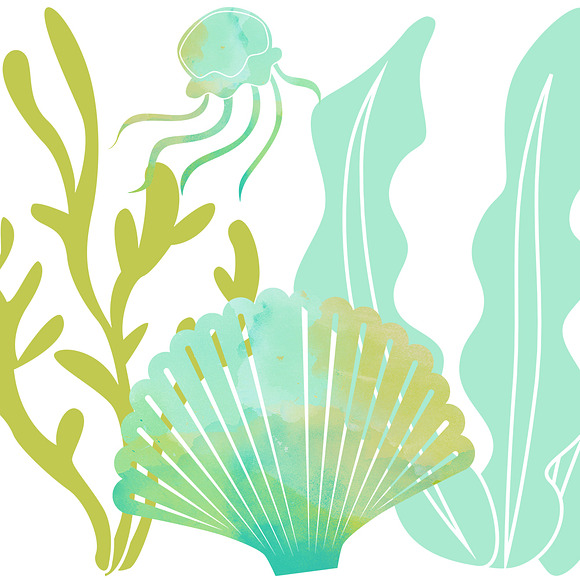 Sea Life Clipart Set In Watercolor in Illustrations - product preview 3