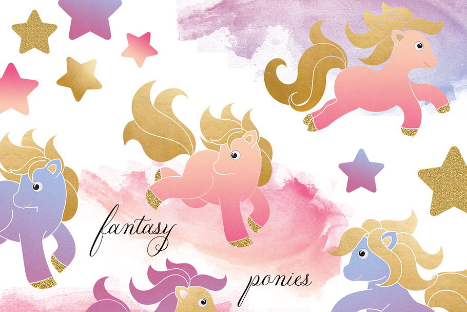Little Fantasy Pony Clipart Set