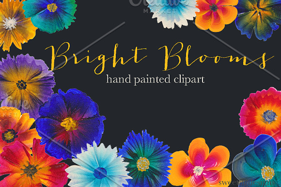 hand painted clipart bright blooms in Illustrations - product preview 1