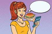 girl teenager online ordering the Burger fast food