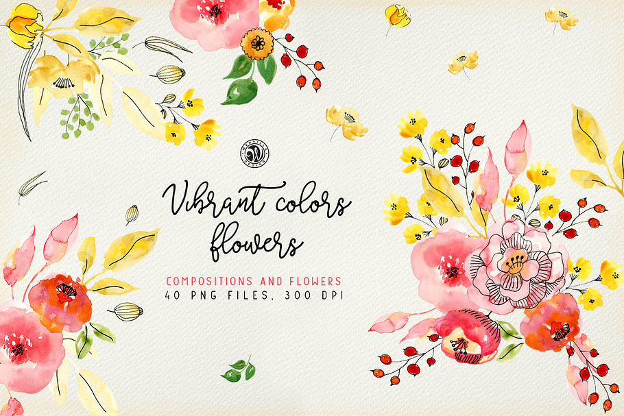Vibrant Colors Flowers in Illustrations - product preview 8