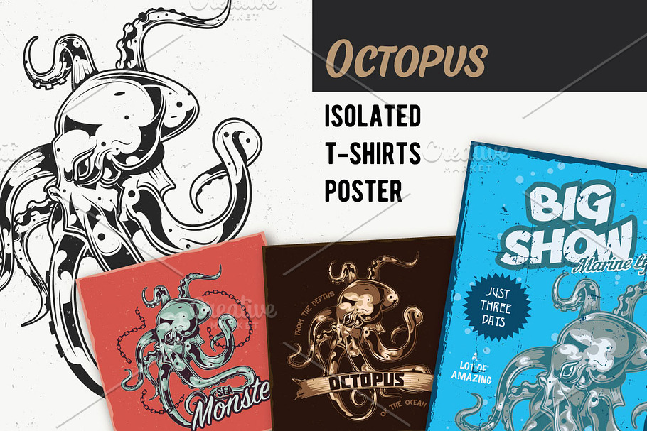 Octopus T-shirts And Poster Labels in Illustrations - product preview 8
