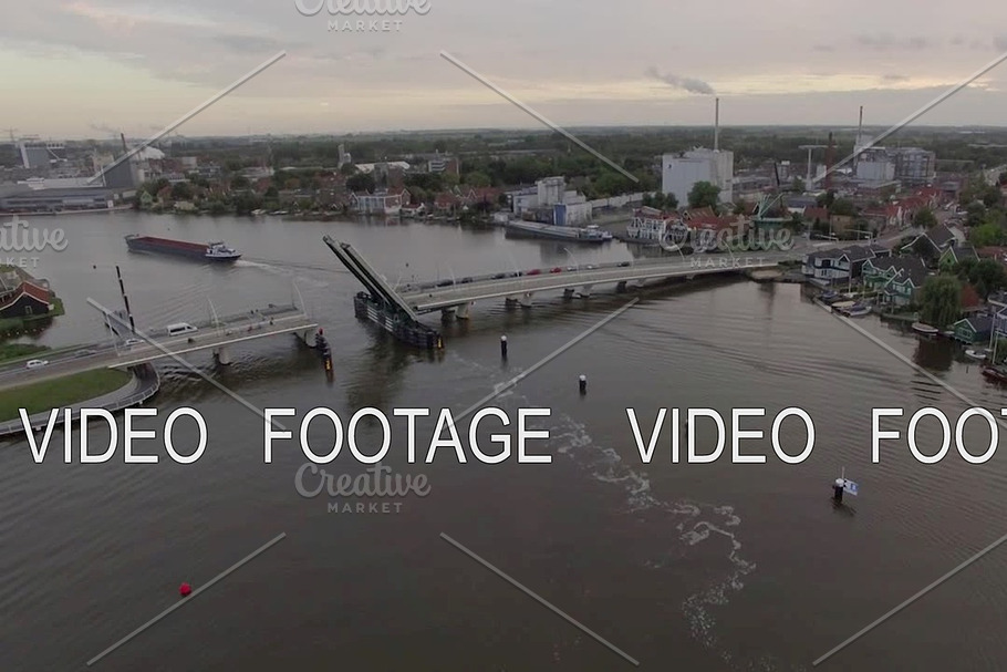 Aerial view of river with drawbridge and ship, Netherlands in Graphics - product preview 8