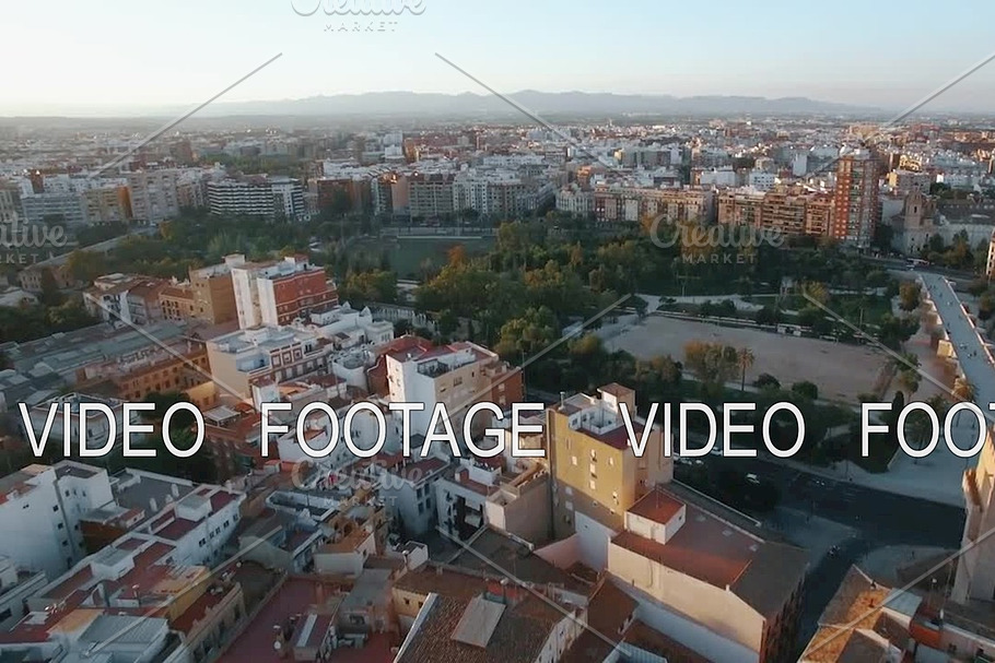 Aerial view of Valencia with architecture and green parks in Graphics - product preview 8