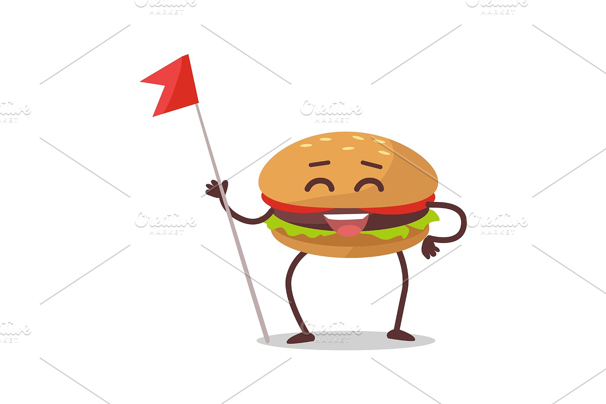 Happy Hamburger Cartoon Character in Illustrations - product preview 8