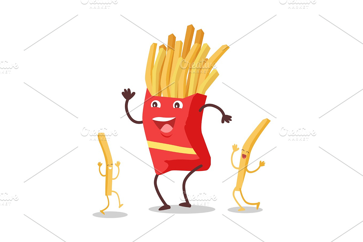 Fries Dancing Isolated on White. Funny Food Dancing in Illustrations - product preview 8