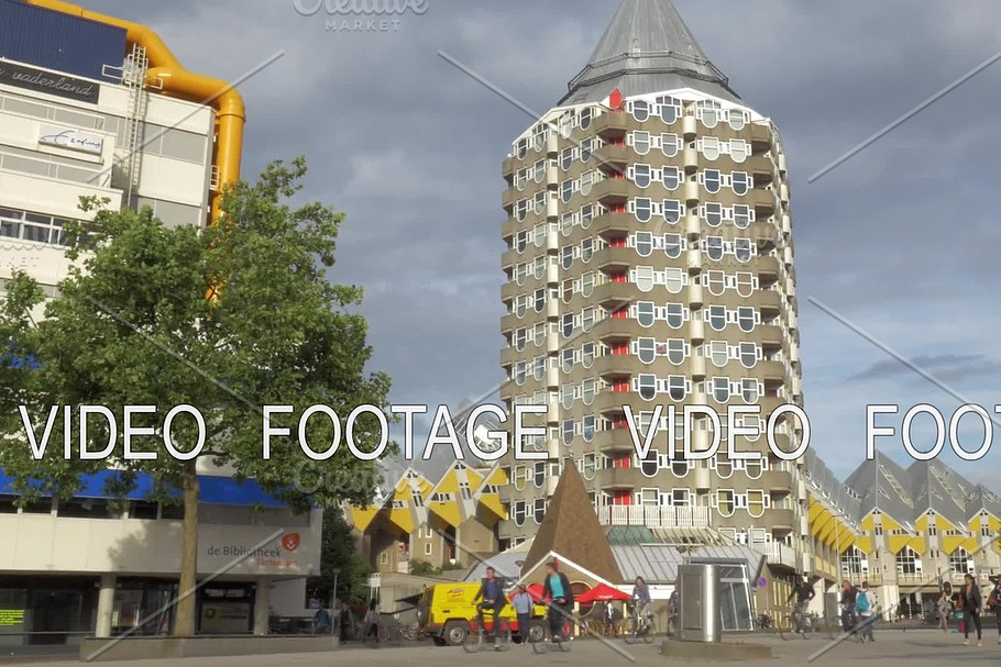 View of Pencil Tower and Cube Houses, Rotterdam, Netherlands