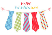Festive retro garland with ties of primitive prints as greeting card for Father's day