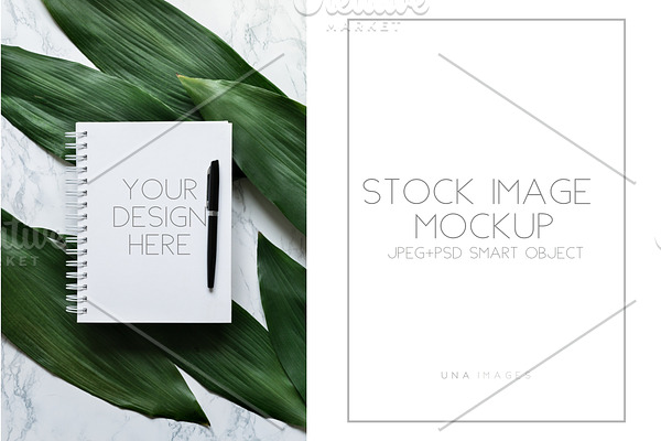 Notepad mockup with leaves.