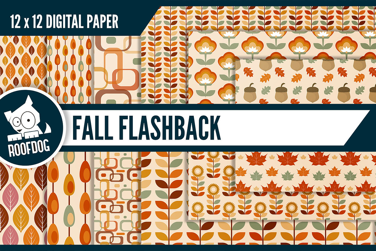 Retro autumn digital paper in Patterns - product preview 8