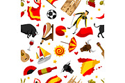 Spain seamless pattern. Spanish traditional symbols and objects