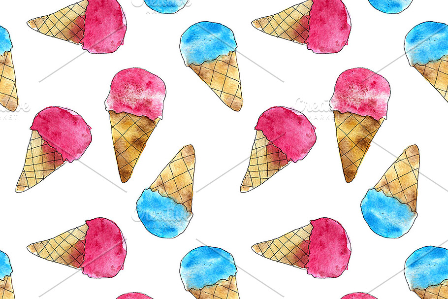 Watercolor ice cream cones in Patterns - product preview 8