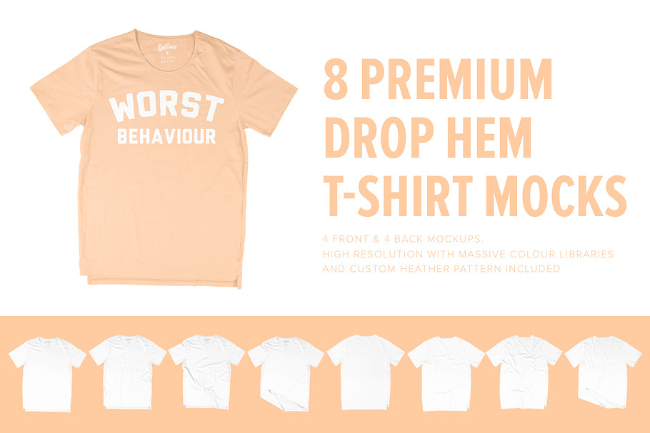 8 Premium Drop Hem T-Shirt Mockups