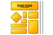 Road yellow traffic sign. Blank board with place for text.Mockup. Isolated information sign. Direction. Vector illustration.