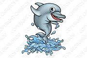 Dolphin Cartoon Character Splashing 