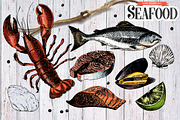 Seafood hand drawn colored set