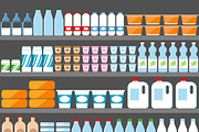 Store shelves with dairy products