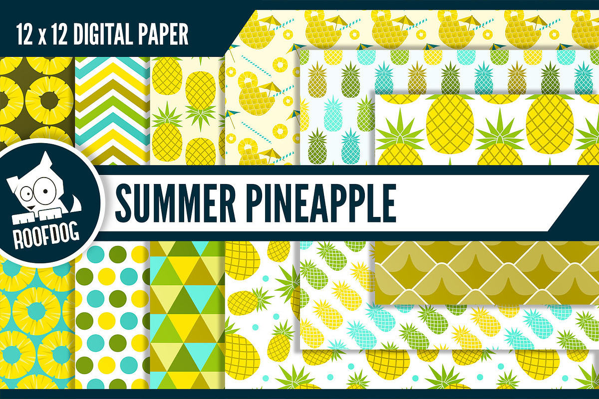 Summer pineapple digital paper in Patterns - product preview 8