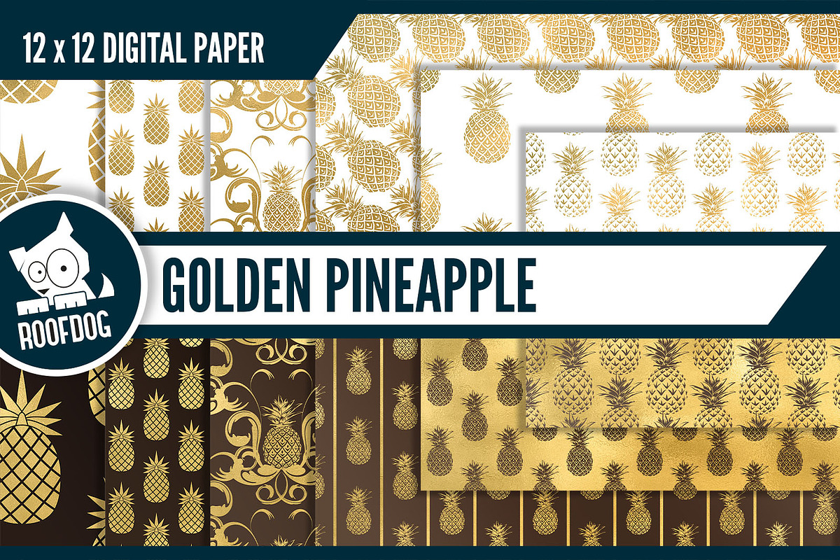 Gold pineapple digital paper in Patterns - product preview 8