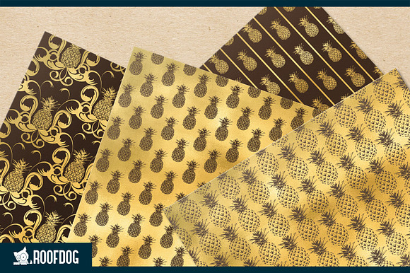 Gold pineapple digital paper in Patterns - product preview 4
